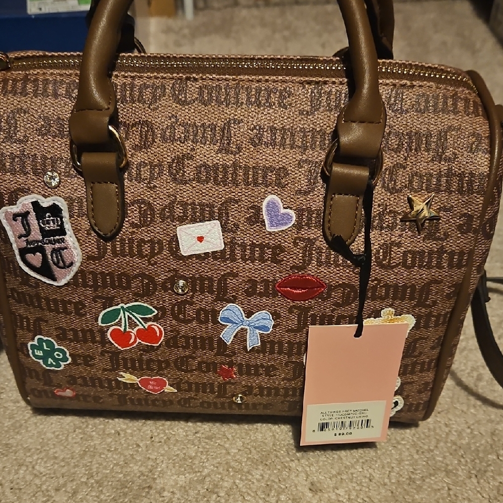 Juicy Couture Brown Satchel with Fun Patches